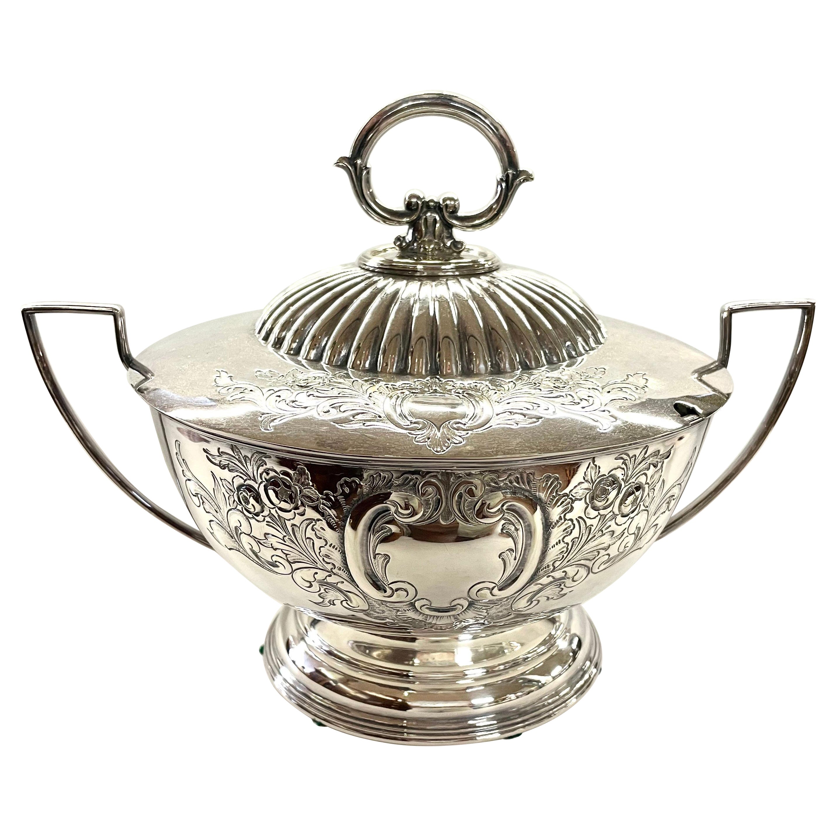 Magnificent Antique English Sheffield Silver Plate Hand Chased Soup Tureen For Sale