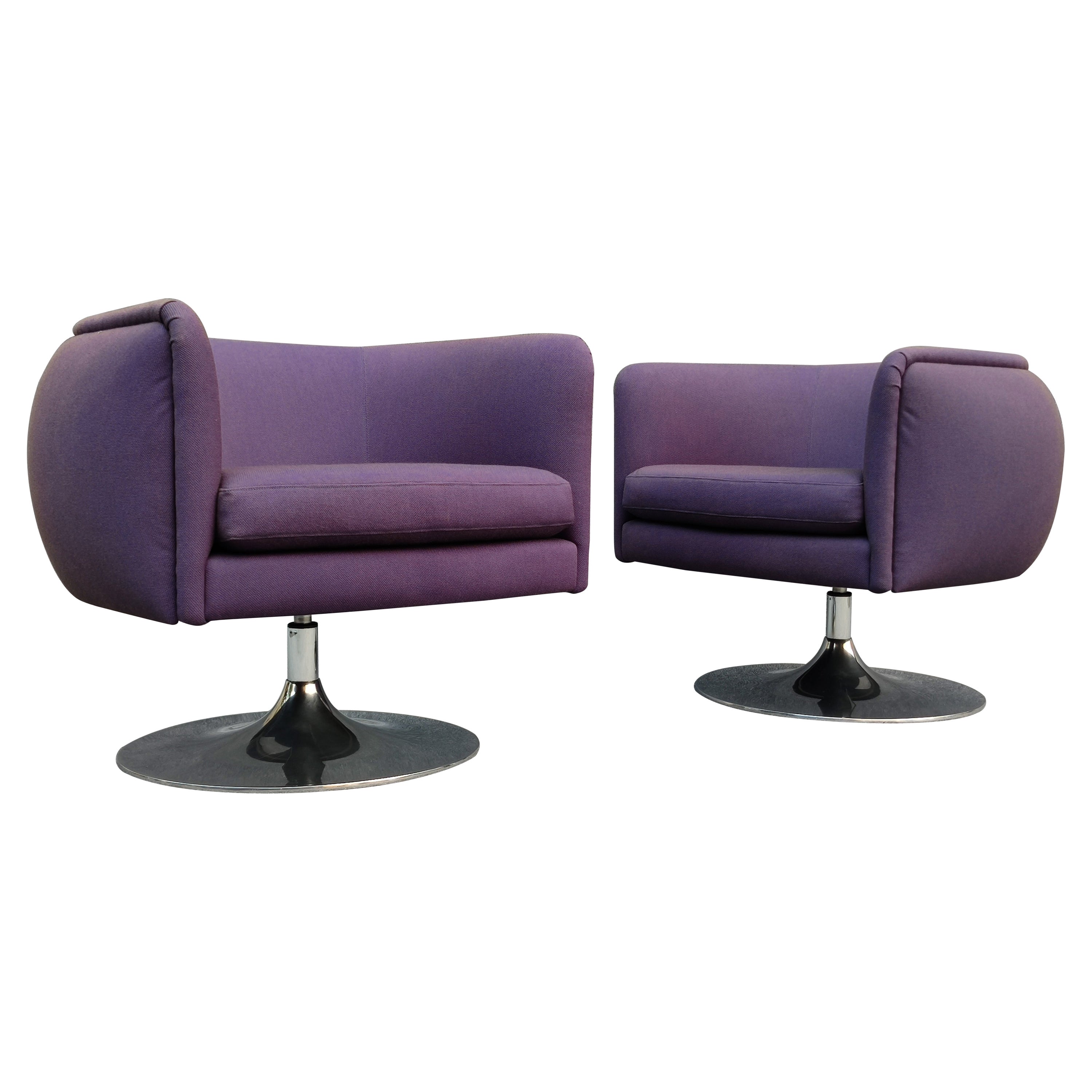 Joe D'Urso for Knoll Pair of Swivel Club Lounge Chairs Wool Blend "Black Iris"
