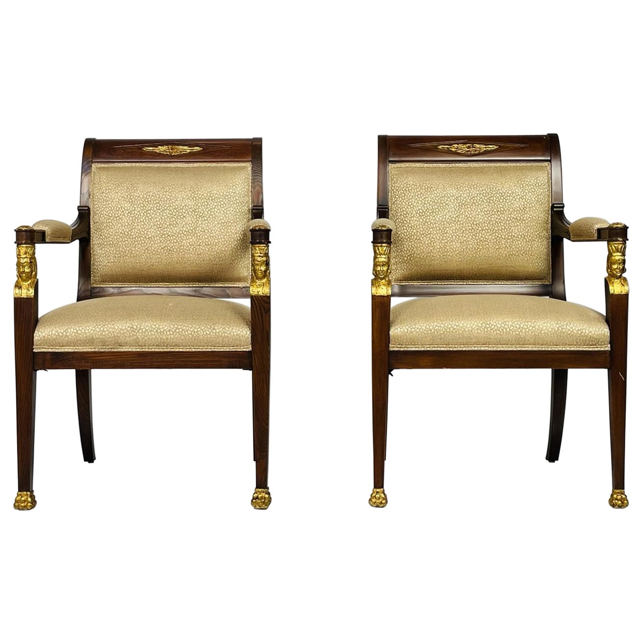 French Empire style Mahogany Armchairs Giltwood im Angebot