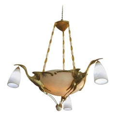 Albert Cheuret Style 24k Gold Finished Bronze Crane Chandelier