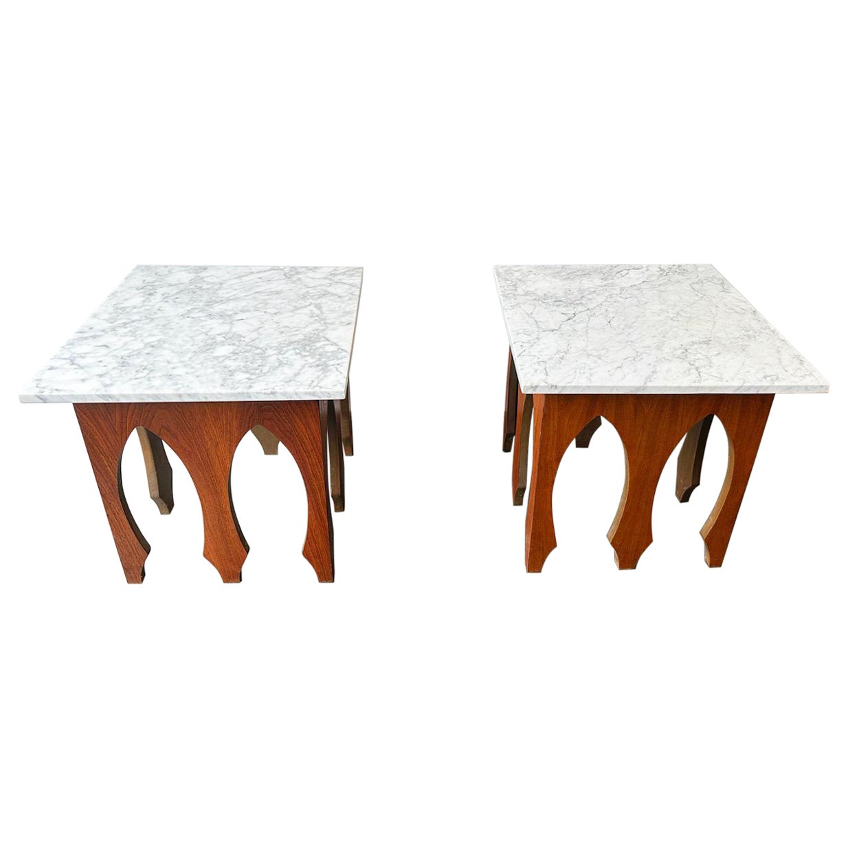 MCM Harvey Probber style marble top end tables 