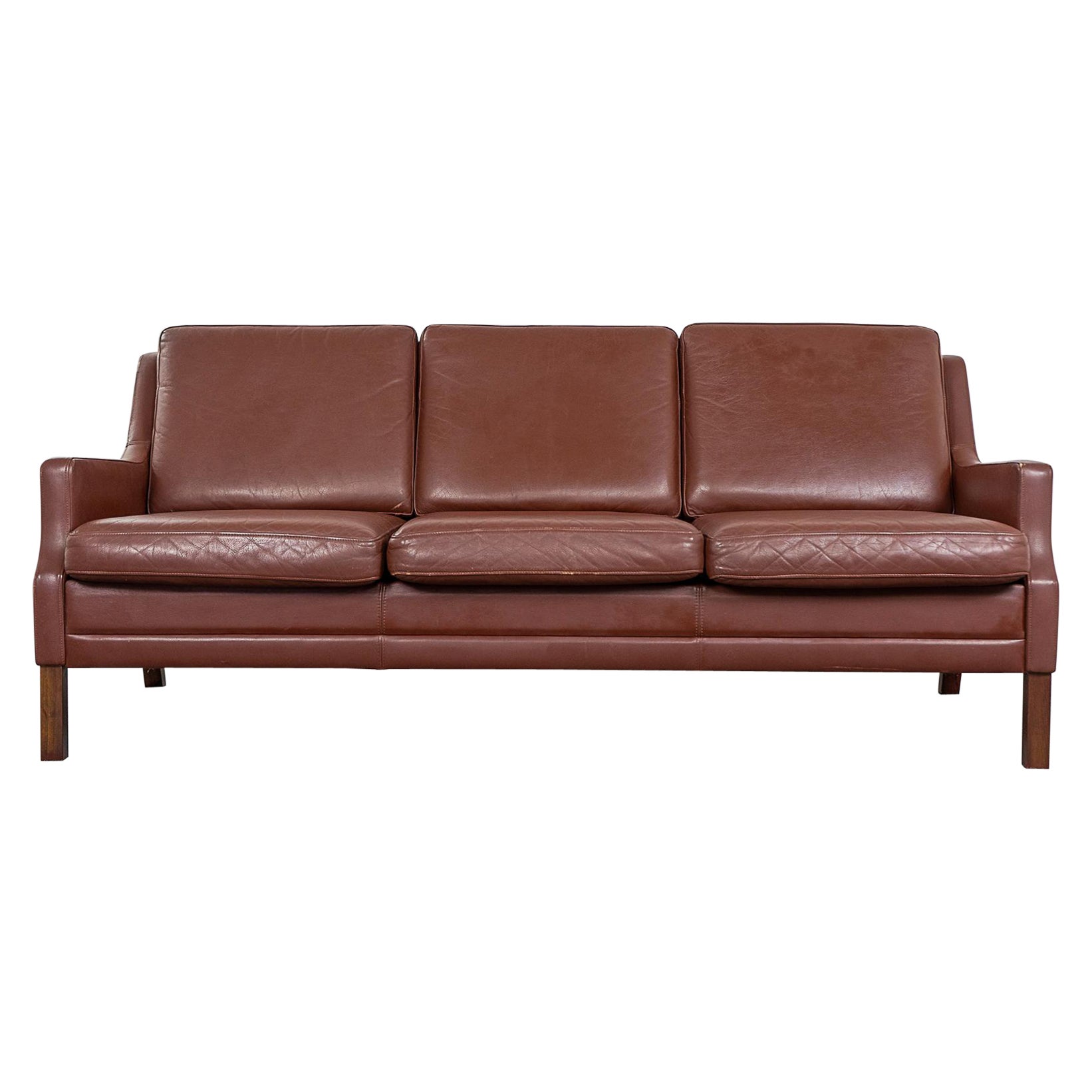 Danish Mid-Century Modern Brown Leather Sofa 