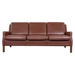 Vintage Danish Mid-Century Modern Brown Leather Sofa 