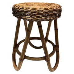 Rattan Stool. This is a French work. Circa 1950