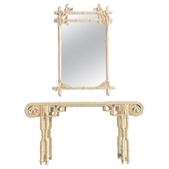 Gampel Stoll Faux Bamboo Palm Leaf Console Table and Mirror