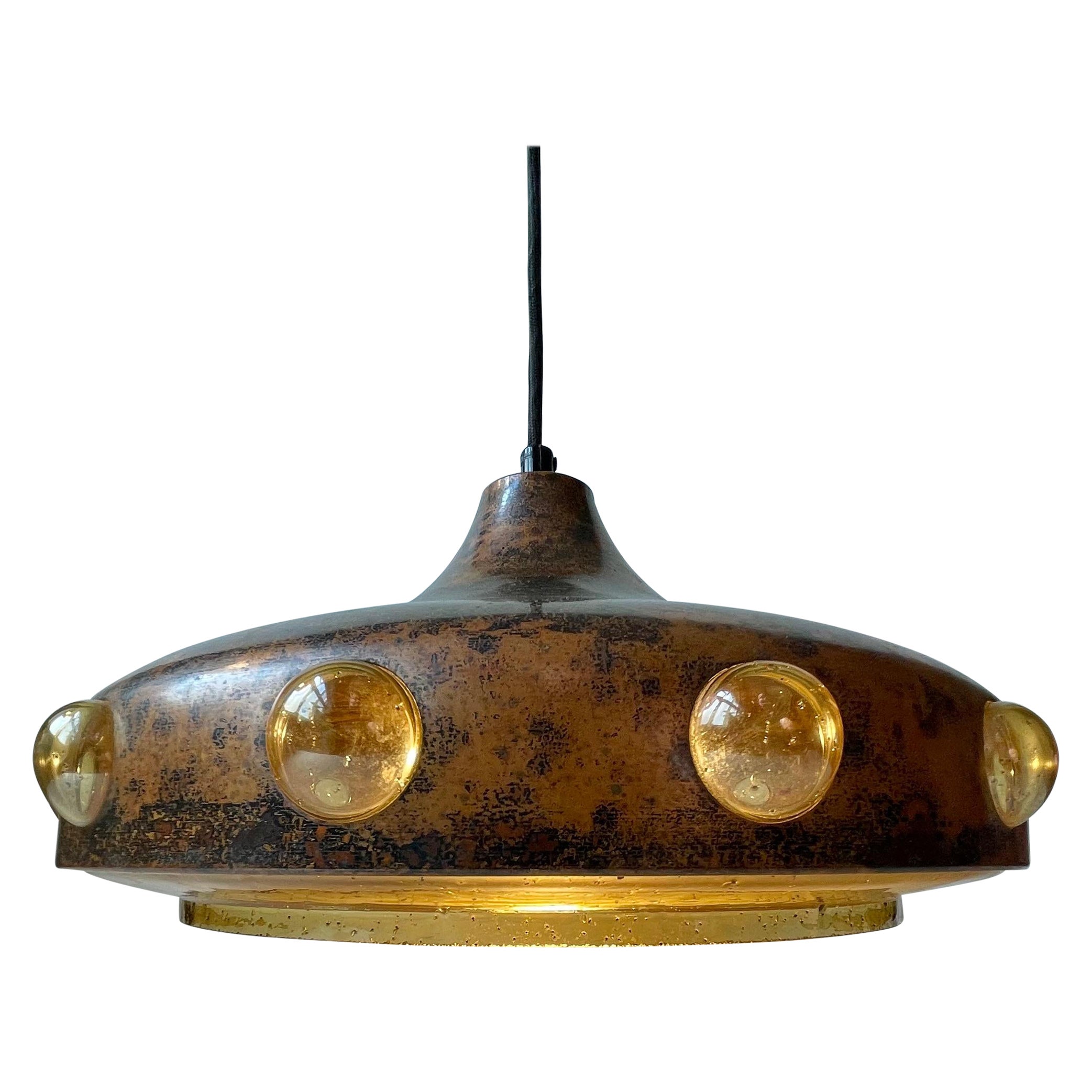 Nanny Still Brutalist Ceiling Lamp in Acid Copper & Glass for RAAK, 1960s