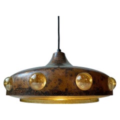 Nanny Still Brutalist Ceiling Lamp in Acid Copper & Glass for RAAK, 1960s