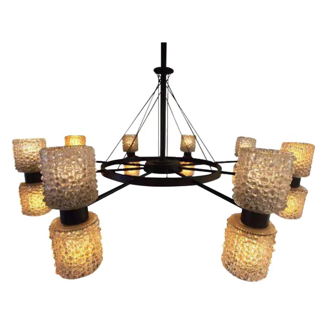 Round Metal Chandelier with Glass Shades