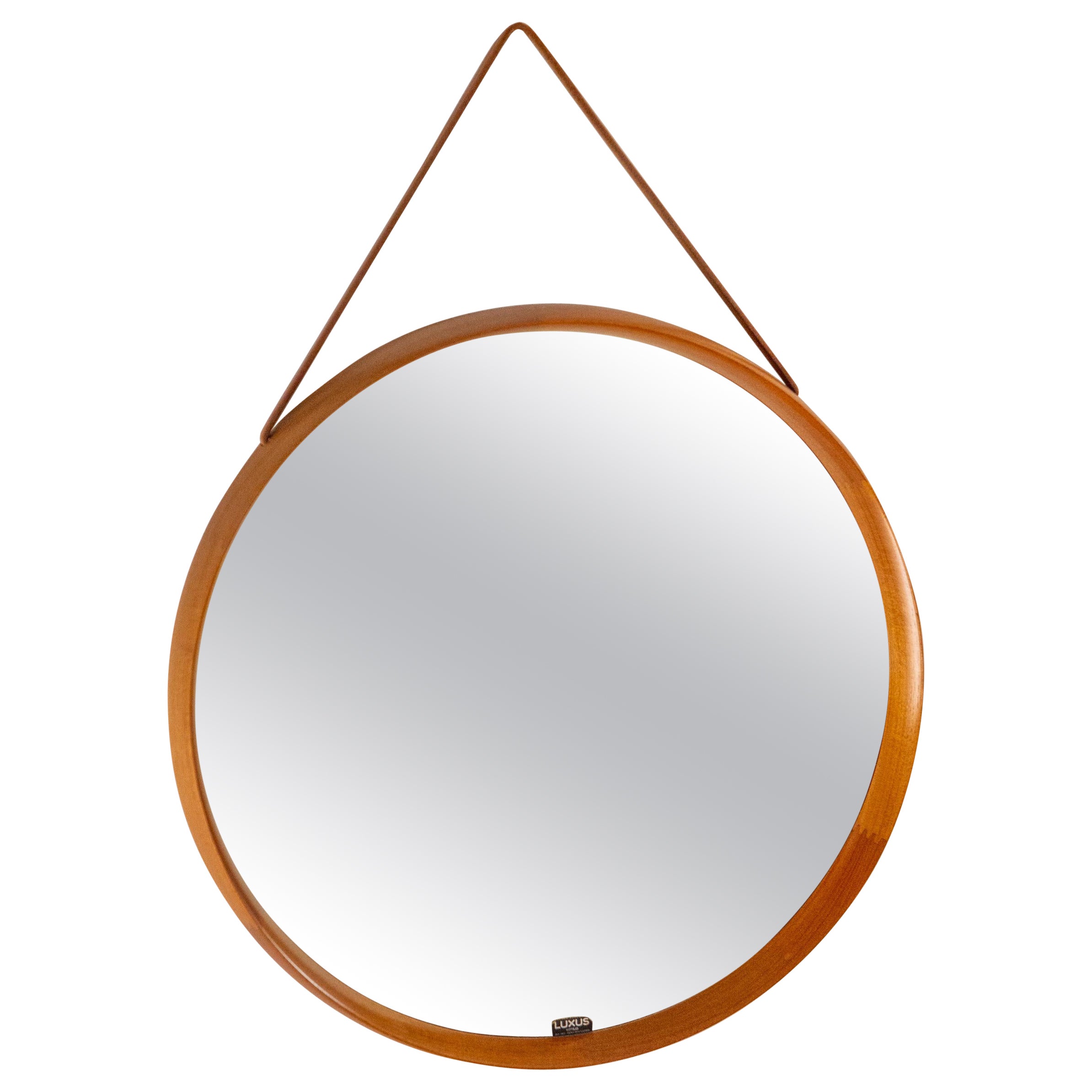 Round Teak Mirror by Uno and Osten Kristiansson for Luxus Vittsjö, Sweden, 1960s For Sale