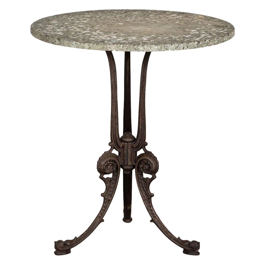 19thC English Painted Cast Iron Marble Garden Table For Sale