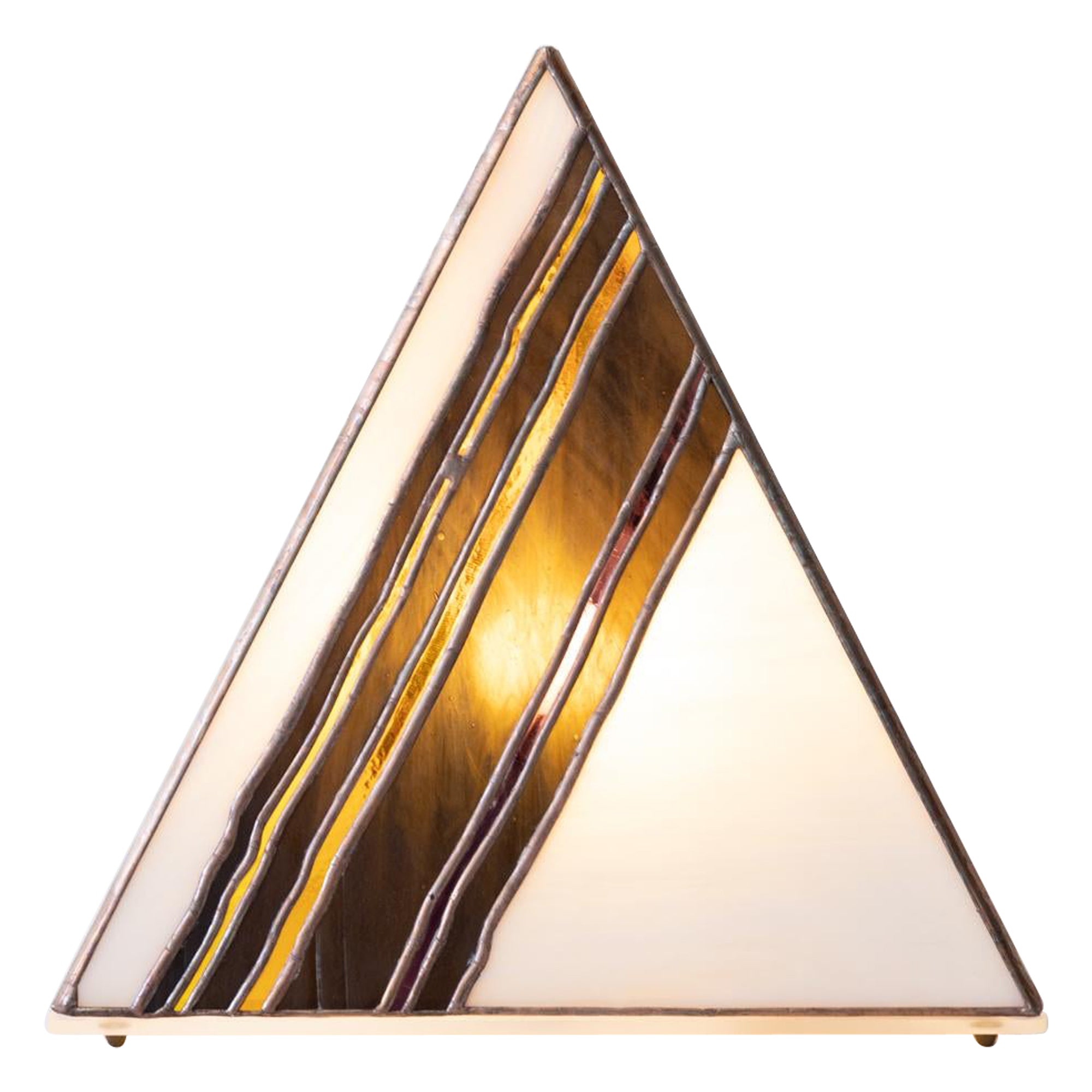 Pyramid table lamp, stained glass by Friend of All, abstract brushstroke design For Sale