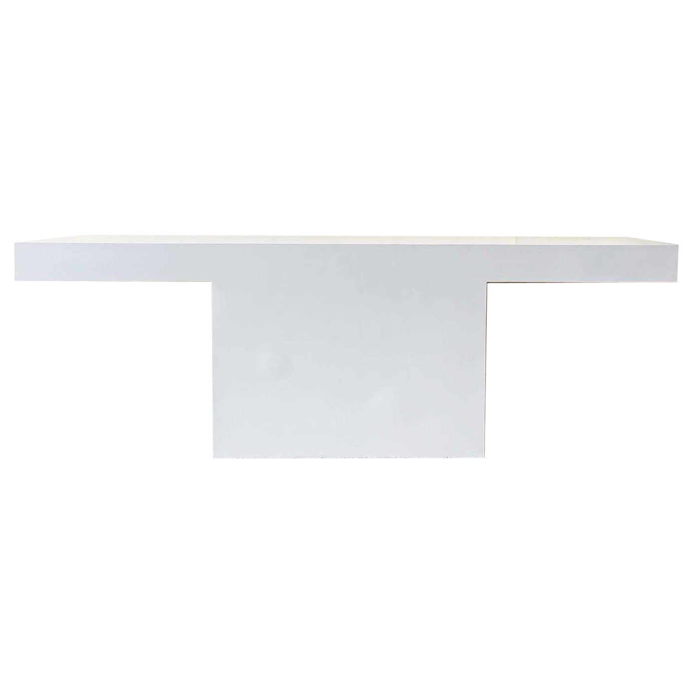 Postmodern White Lacquer Laminate T Console Table