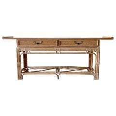 Boho Chic Bamboo Rattan Console Table With Brass Handles by Stanley Furniture