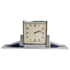 Art Deco English Chrome Clock , 8 Day, Mechanical, By Smiths , c1930