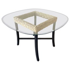 Boho Chic Sea Grass Beveled Glass Top Dining Table