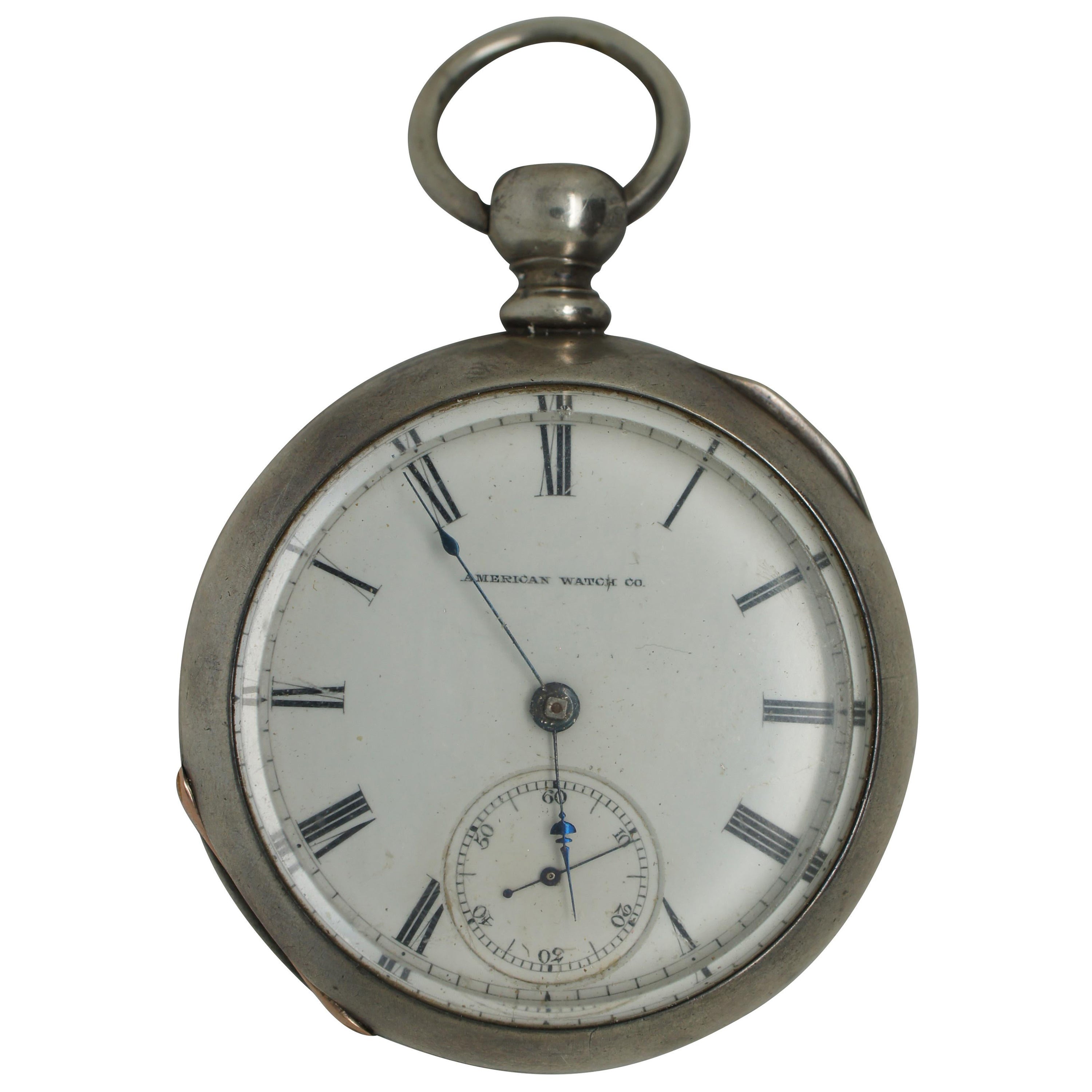 Antike 1870er American Waltham Key Wound 15J Tasche Münze Silber Uhr 18S 
