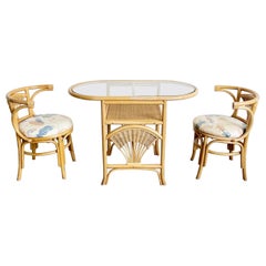 Boho Chic Bamboo Rattan Nesting Dining Set - 3 Pieces