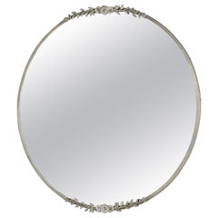 Retro Pewter Mirror, decoration with leaves and flowers, Sweden 1920s