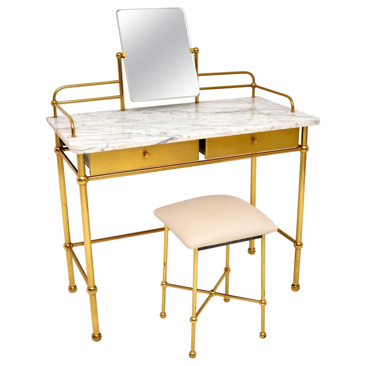 Vintage French Marble and Brass Dressing Table by Georges Raimbaud For Sale