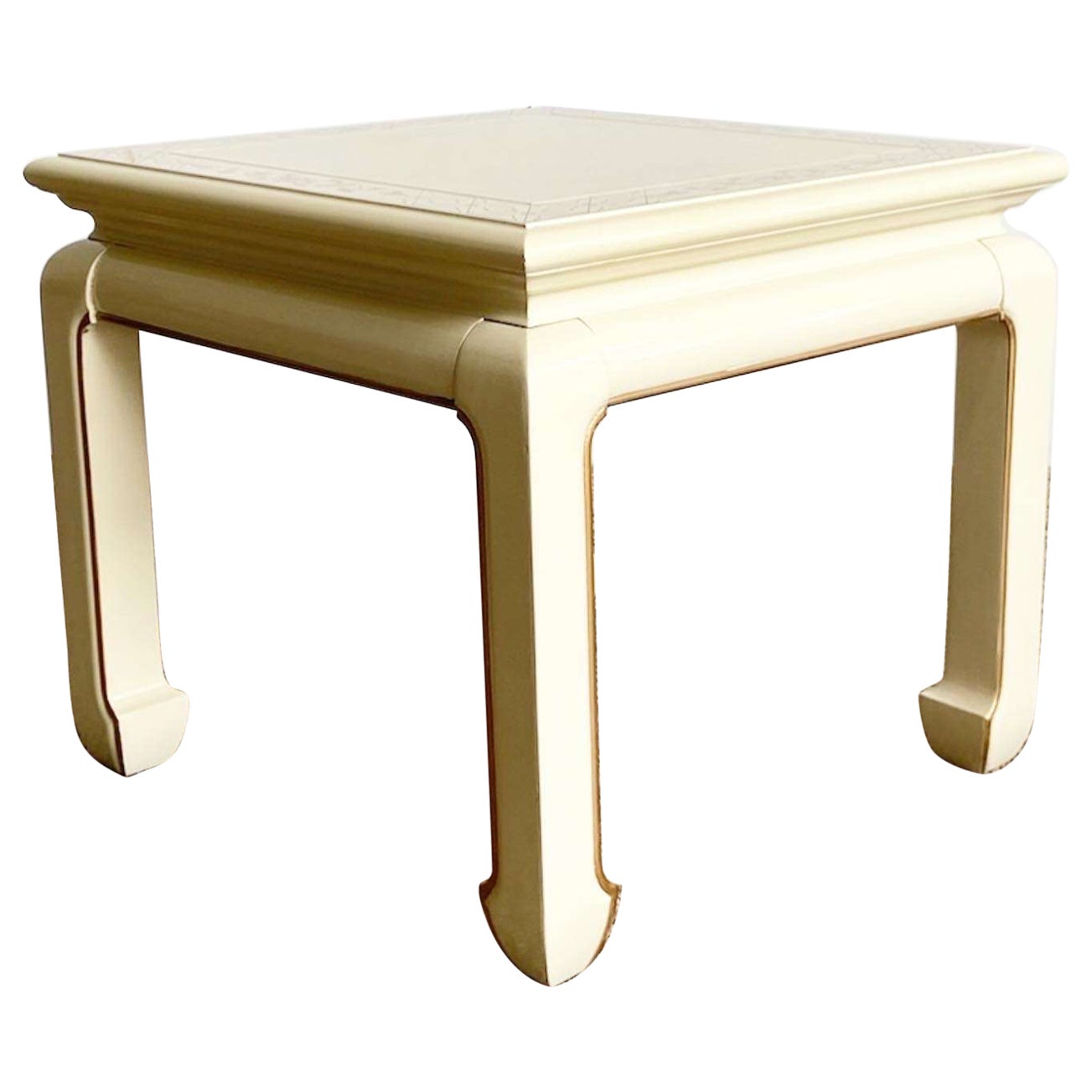 Vintage Chinese Cream Lacquered Hand Painted Side Table For Sale