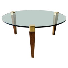 Mid-Century Peter Ghyczy Round Glass Brass Coffee Table 1970