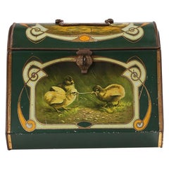 Art Nouveau tin can with small chicks 1920
