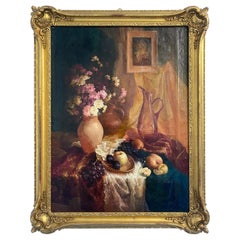 Antique oil painting "Still Life," signed, France, early 1900s