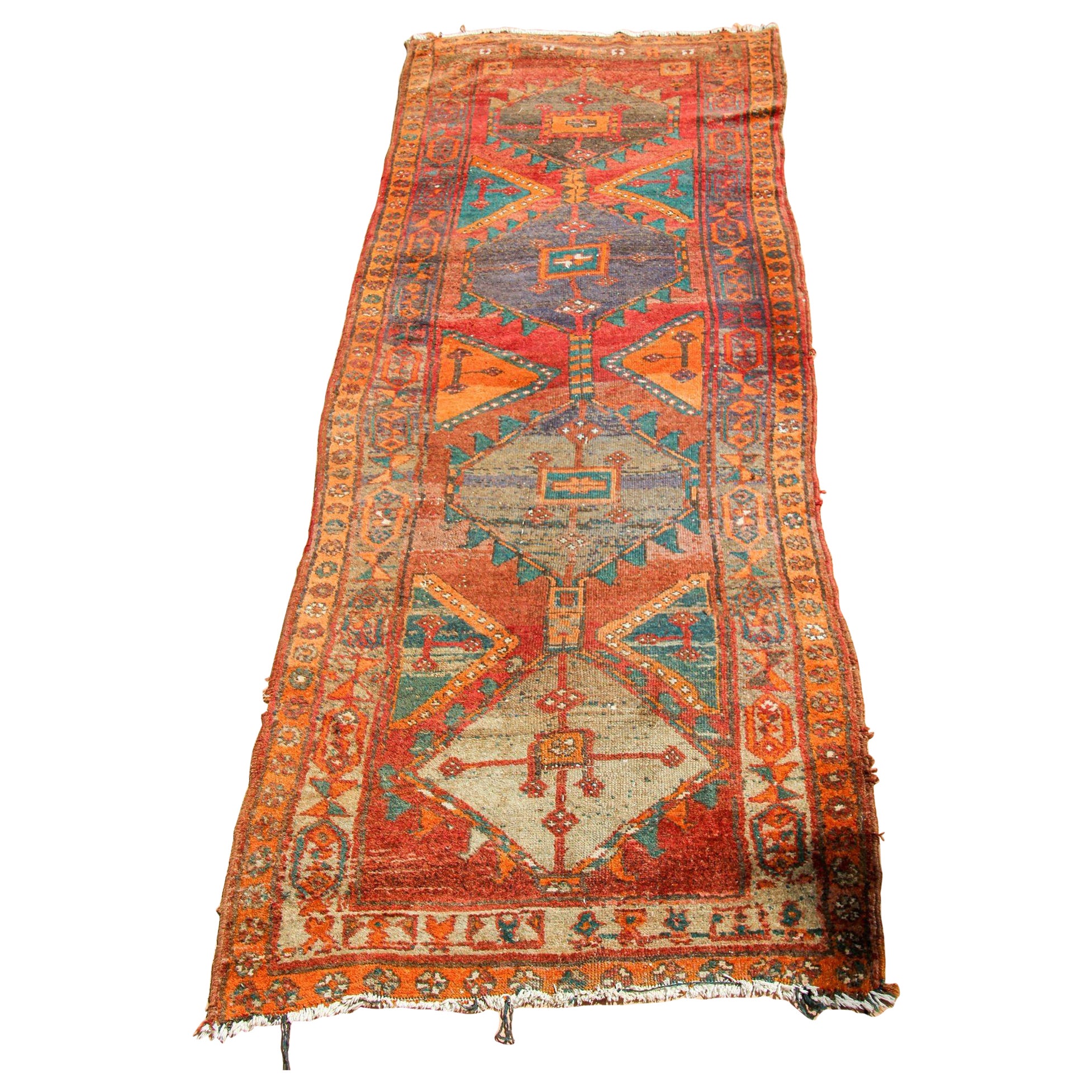 1950s Hand Knotted Vintage Carpet Rug Runner from Turkey For Sale