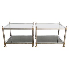 Vintage Hollywood Regency Chrome and Gold Smoked Glass Side Tables