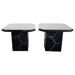 Postmodern Black Faux Marble Side Tables - a Pair