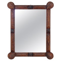 Rustic Tramp Art Wall Mirror With Unique Corners, Handcarved, Austria circa 1880