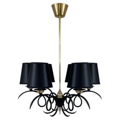 Black Cast Iron and Brass Chandelier, France 1950s