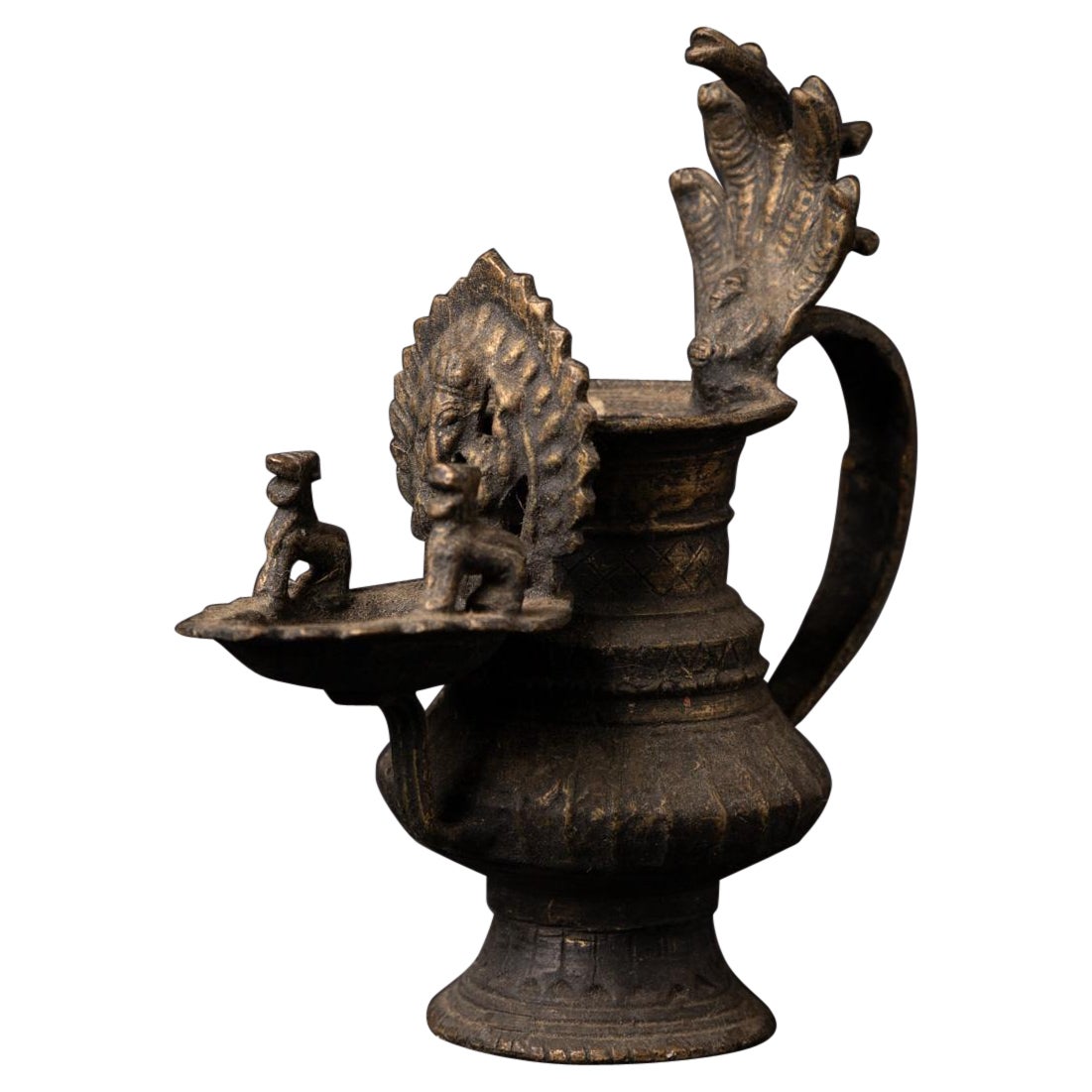 19th century antique bronze Nepali Oil lamp (Sukunda) with Ganesh statue