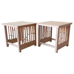 Retro Organic White Washed Side Tables - a Pair