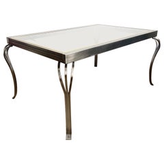 Used Brushed Metal Smoke Glass Extendable Dining Table by Design Institute America
