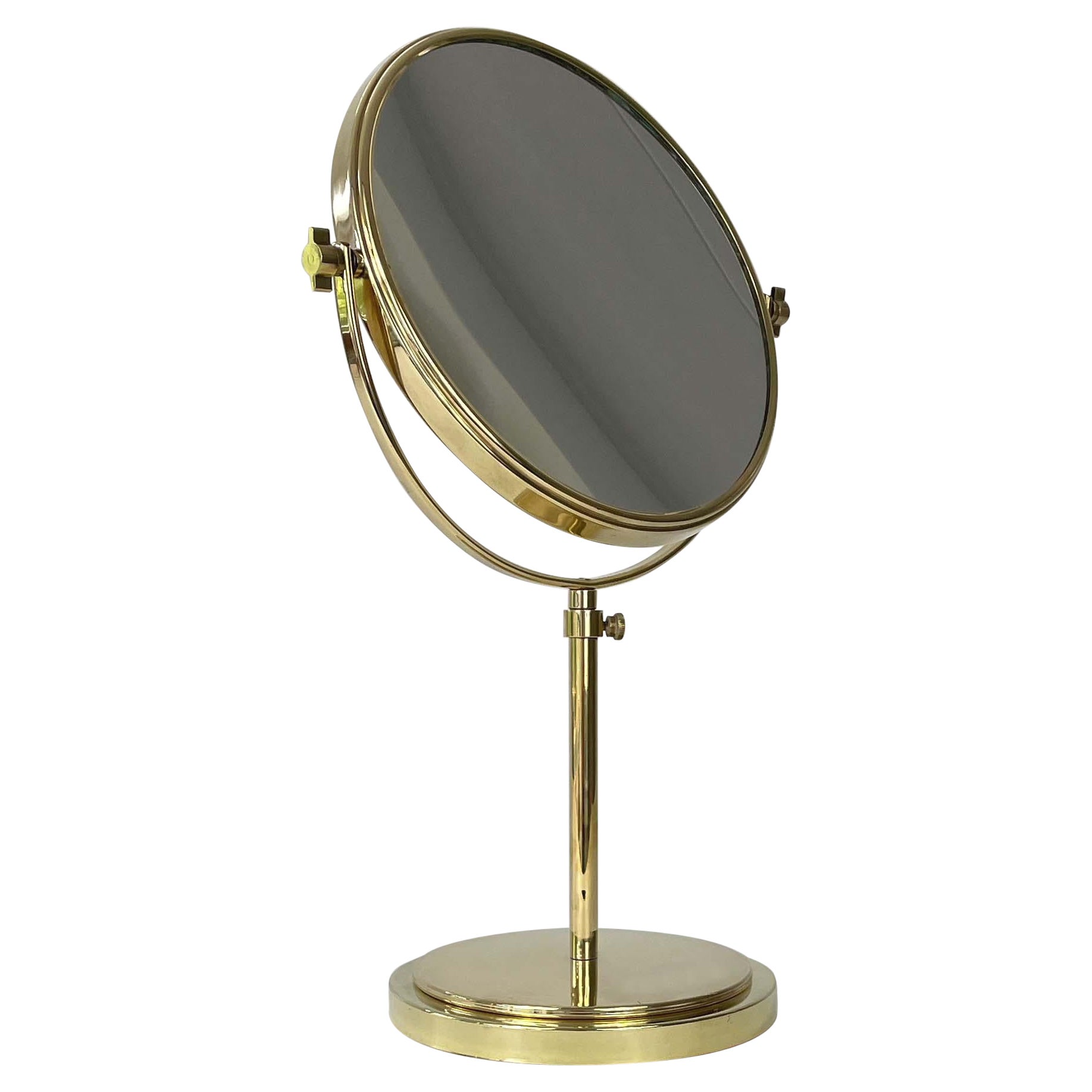Height Adjustable Double Sided Brass Table Mirror, Sweden 1950s