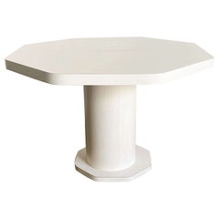 Postmodern White Wood Grain Laminate Octagonal Extendable Dining Table