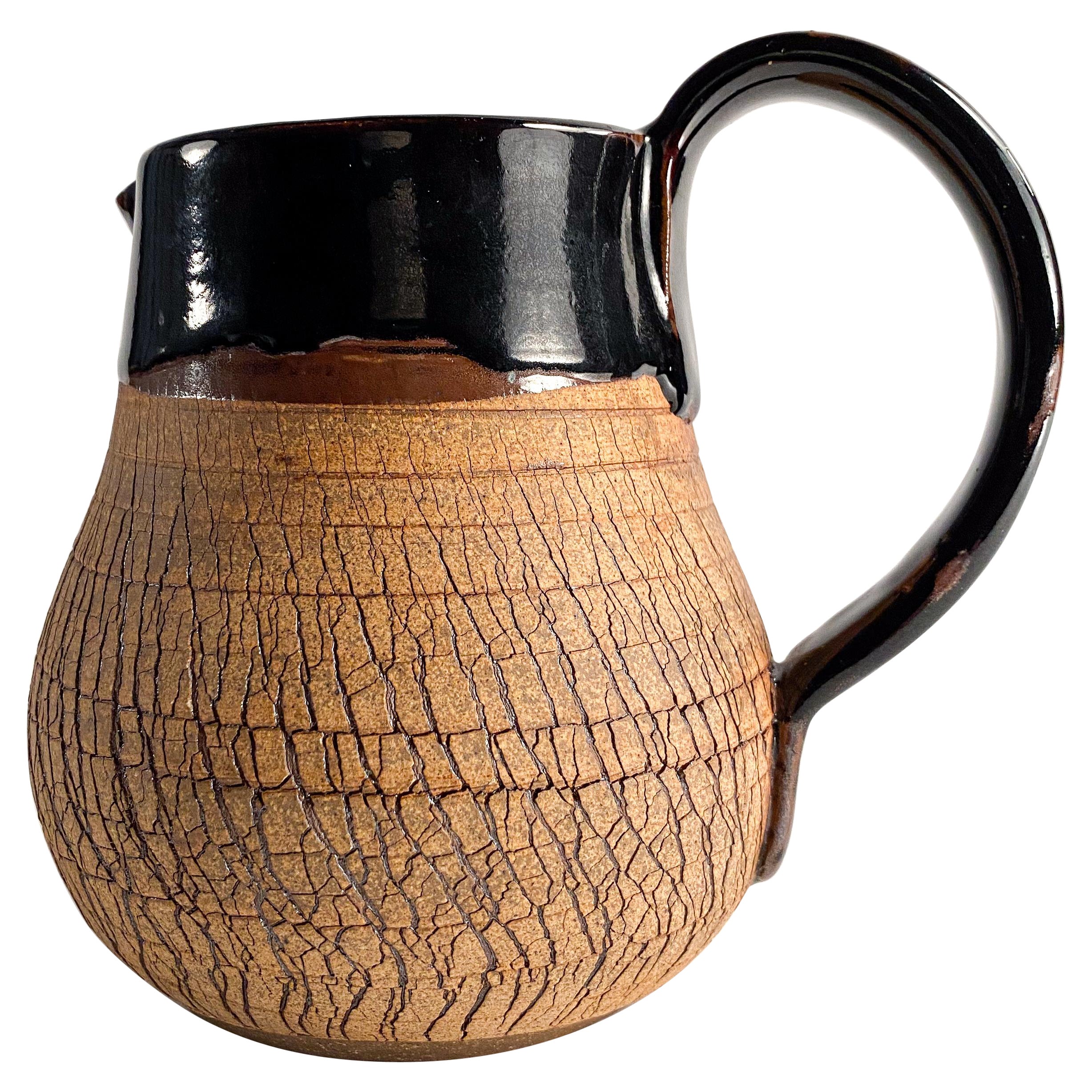studio pottery cracked glaze pitcher For Sale