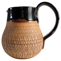 studio pottery cracked glaze pitcher