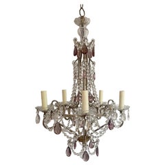 Vintage Italian Crystal Beaded Chandelier With Amethyst Glass Prisms