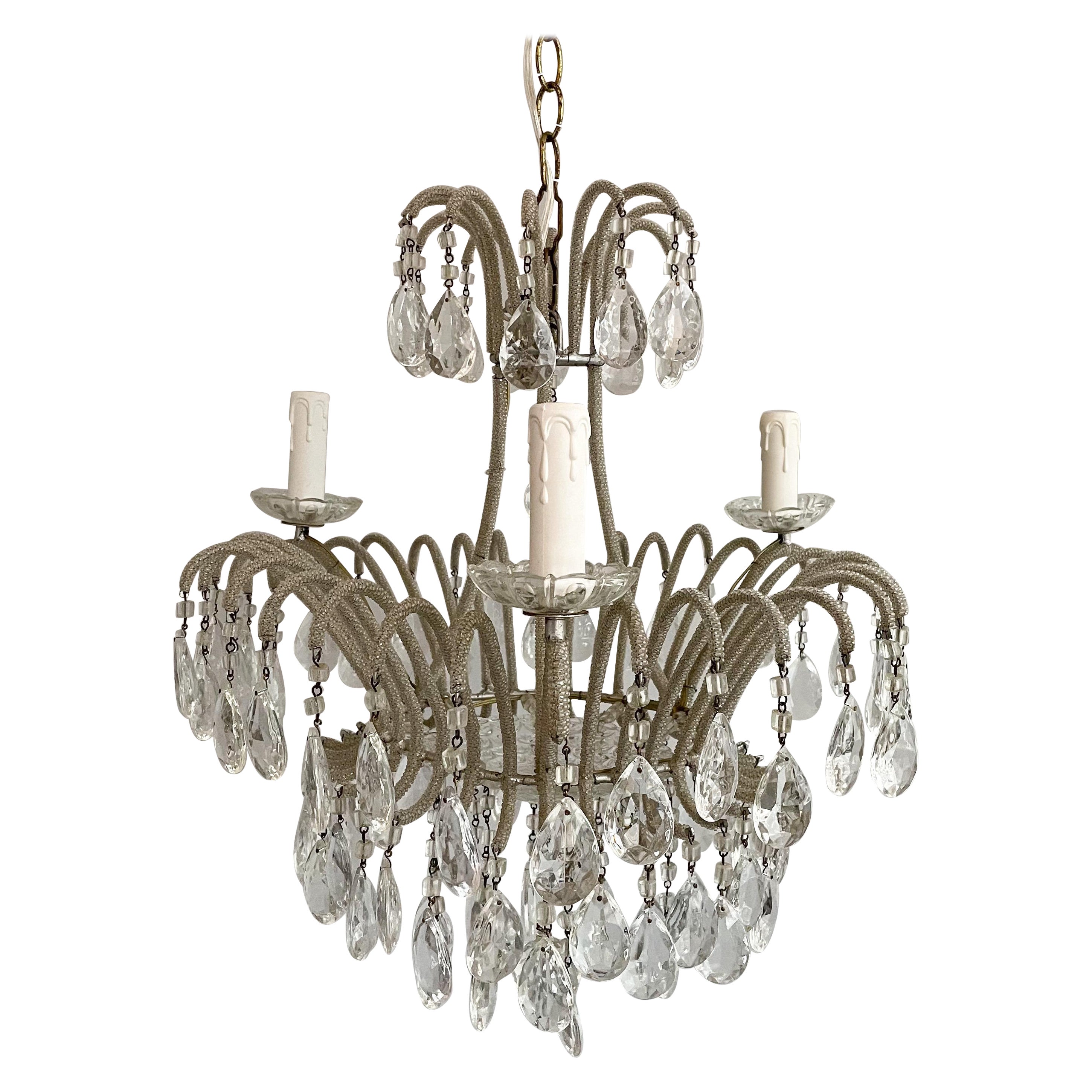 Italian Silvered Iron And Crystal Chandelier 
