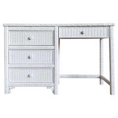 Boho Chic White Wicker and Rattan Wringing Desk by Henry Link