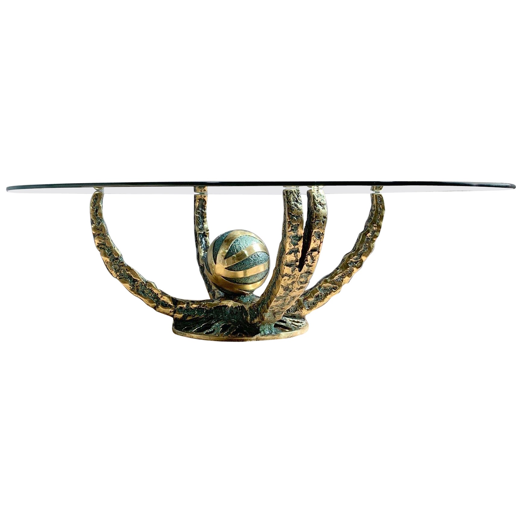 Table basse 'Octo' en bronze doré de style brutaliste d'Henri Fernandez