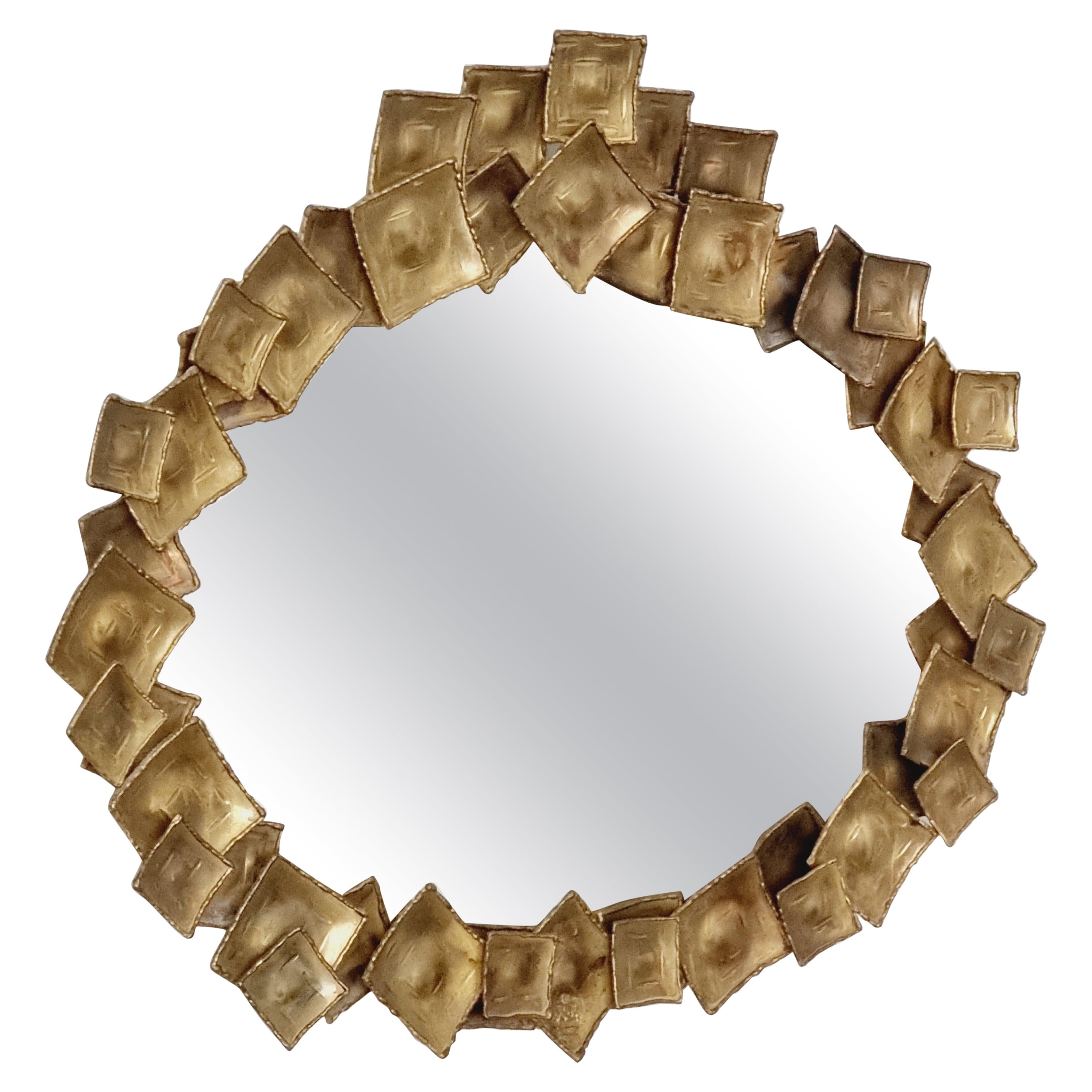 Claës Giertta, brass mirror, Sweden, 1970s Brutalism For Sale