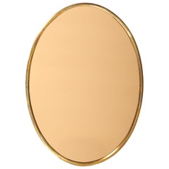 1970s Italian Large Oval Brass Rose Gold Mirror