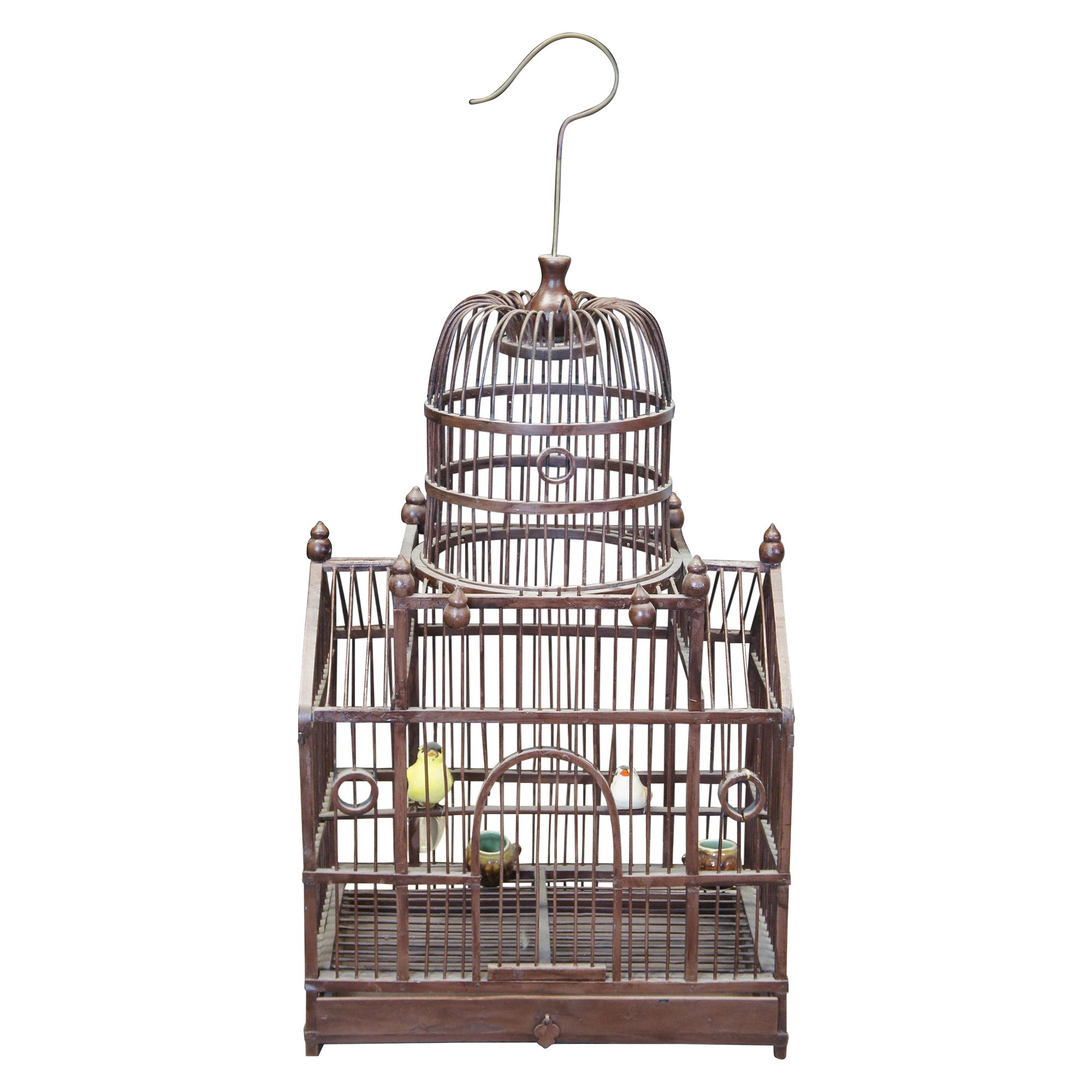 Victorian Revival Architectural Dome Top Hanging Bird Cage Feeder Cathedral 25" For Sale