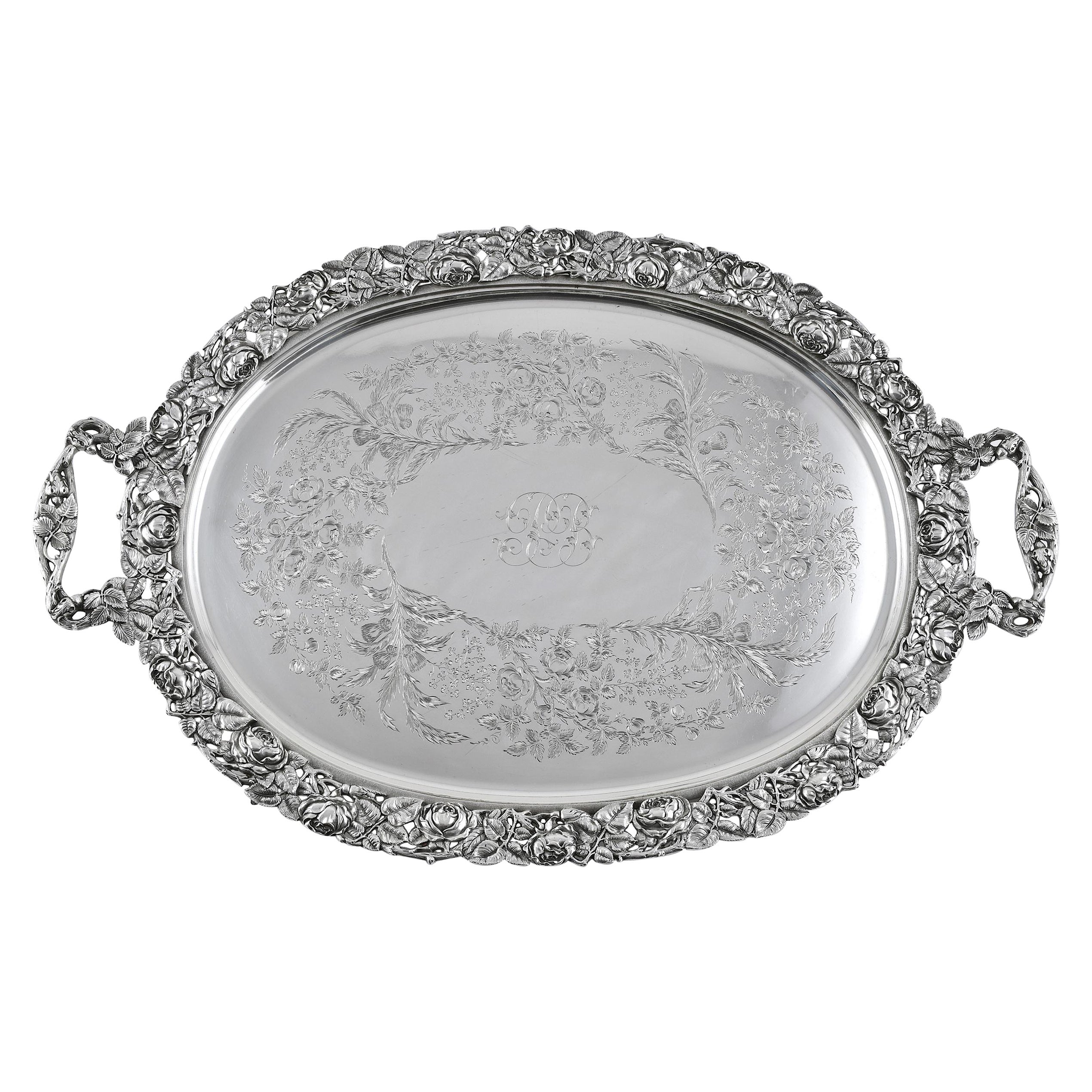 An Impressive & heavy quality sterling silver tray For Sale