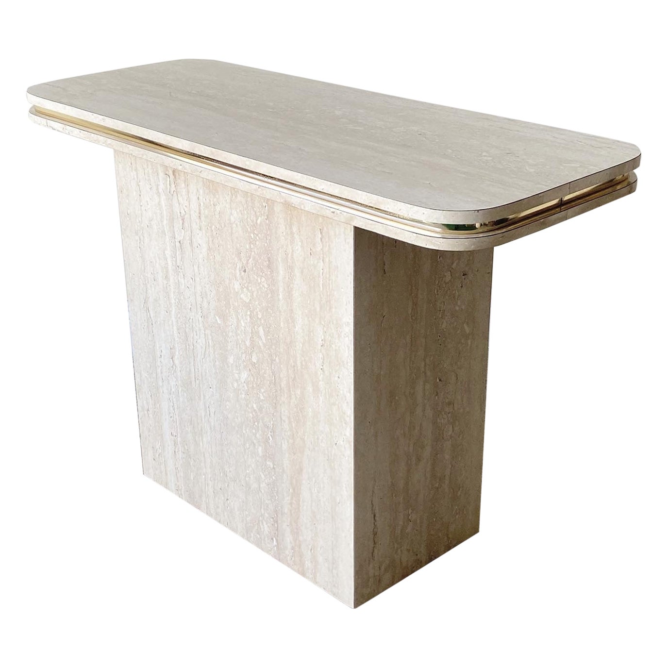 Postmodern Faux Travertine Laminate Console Table With Gold Trim For ...