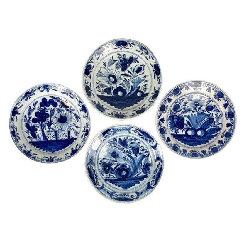 Four Blue and White Dutch Delft Chargers Netherlands Circa 1800