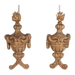Antique Pair of 19th Century Wooden Flambé Carvings